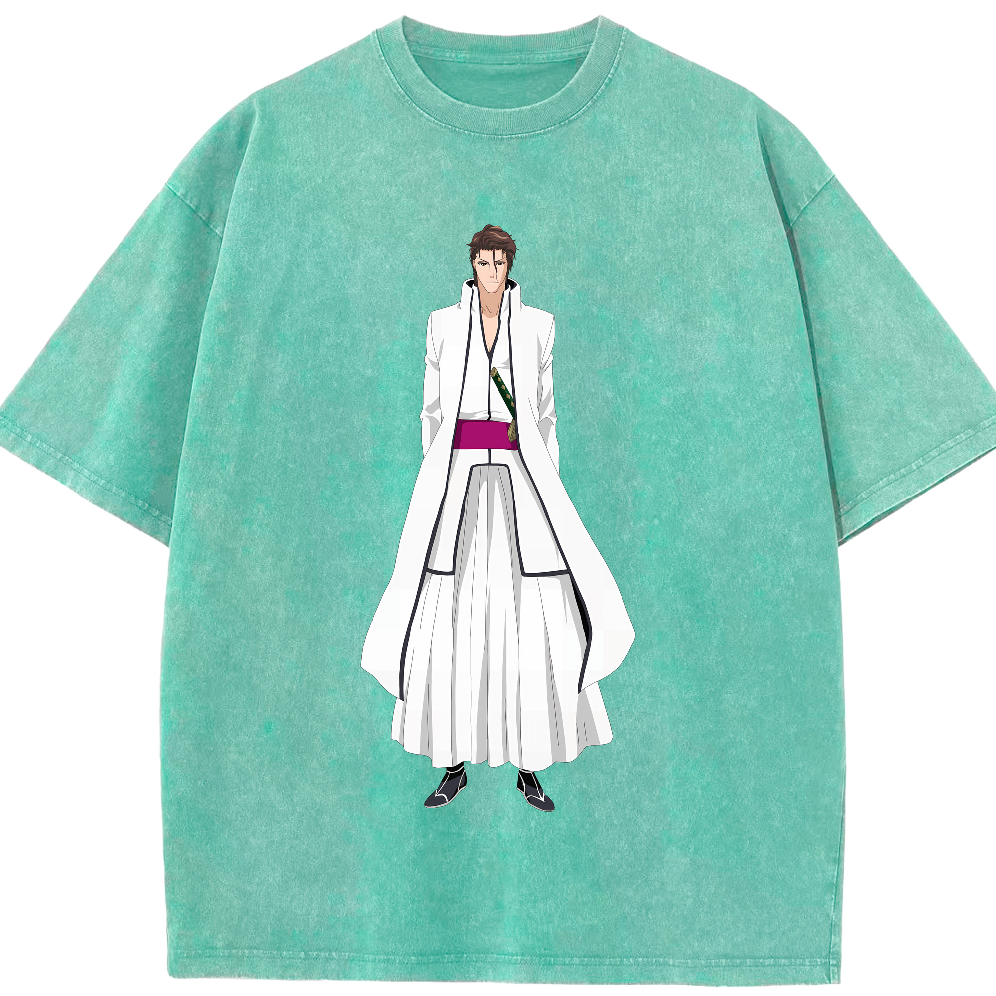 （画像用） ブリーチ 藍染 惣右介（あいぜん そうすけ） BLEACH Aizen Sousuke 綿100% ヴィンテージ風 半袖Tシャツ（フロントプリント）